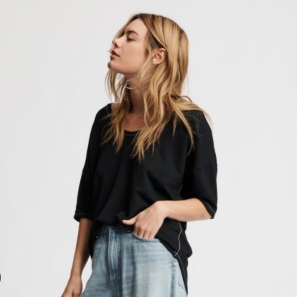 NWT $125 Rag + Bone Marlon Black Tee with Contrast White Stitching - size XXS! - Picture 5 of 9